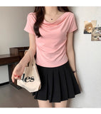New Korean Version Of The Short Design Sense Of Niche Collar Slimming Short-Sleeved T-Shirt Women's Summer Top Hottie