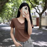 Short-Sleeved T-Shirt Girls Summer 2026 New Pure-Want Hot Babes In The U-Shaped Pendant V-Neck Girl Short Niche Top