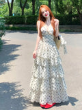 French Thousand Gold Storm Point Sling Dress Women's Summer 2026 New V-Neck Waist Holiday Style Temperament Dress