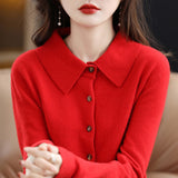 Wool Blended 2026 Autumn And Winter Women's New Loose Polo Collar Short Shirt Coat Knitted Open Shirt
