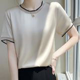 Silk Satin 2026 Spring And Summer Women's New Short Loose Round-Collar Color Mesh Yarn Short-Sleeved T-Shirt Temperament Thin Top