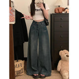 Vintage High-Waisted Double-Buttoned Broad-Legged Jeans Women's Summer Design With A Large-Size Loose-Fitting Thin-Skinny Trousers
