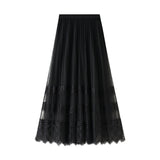 Half-Body Skirt 2025 Spring Korean Version Of The New High-Waisted Lace Splicing Mesh Dress Female Hundred Folded Skirt A-Word Long Dress 8585