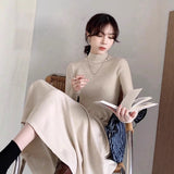 In The Autumn And Winter Of 2025, The New Hepburn Style French Sweater Dress Black Half-Necked Bottom Knitted Dress Woman