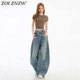 Bending Leg Jeans Women 2025 Autumn New Water Wash Old Loose Small Slebum Pants Women