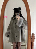 Hepburn Wind Gray Hair Coat Women Autumn And Winter New Long Bows This Jacket Coat Small