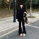 Black Granter Micro-Horn Jeans Women 2025 Autumn And Winter New Small Plus Thick High-Waisted Horseshoe Pants