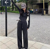 Net Red Wind Thin Age To Reduce The Age Of Fashionable Casual Suit Women's Spring And Autumn Hooded Body Broad Leg Pants Loose Two Sets