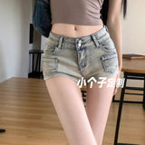 Hottie Low-Rise Denim Super Shorts Women Summer Slimming Thin Ass Hot Pants T-Trom Retro Light Straight Trousers