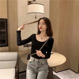 Round Collar Bottomed Shirt Women's Spring Dress 2026 New Inside Cloth Cloth Wearing Girls Leisure Long-Sleeved T-Shirt