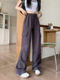 Drawstring New Retro Workwear Trousers Women 2025 Early Autumn High-Waisted Multi-Pocket Leisure High-Waisted Wide-Legged Trousers