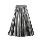 High-Grade Metallic Metallic Bright Silk Organ Skirt Long Skirt Spring And Autumn Folding Skirt Skirt Skirt 0317