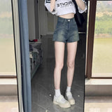 Vintage Blue High-Waisted Denim Shorts Women Summer New High Street Design Hot Pants
