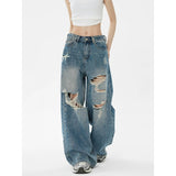 Vintage Ripped Jeans Women's Summer Thin New Loose Broad-Legged Straight Trousers Wash Version Of Good Pants