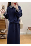Large-Size Gray Fake Two-Piece Jacket Half-Dress Two Sets Of Women's Autumn And Winter Fat Mm Thin Meat Casual Skirt Set