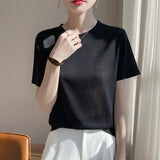 Lyselle 2026 Summer Women's New Women's Short Loose Round Neck Solid Color Short-Sleeved T-Shirt Simple Bottom Top
