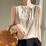 Silk Satin 2026 Spring And Summer Women's New V-Neck Sleeveless Small Vest T-Shirt Fashion With Loose Slings
