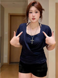 Pure Hottie V-Neck T-Shirt With Short-Sleeved Top Woman Summer Lace Hanging Neck Sling Sexy Two-Piece