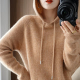 Wool Blended 2026 Autumn And Winter Women's New Korean Version Of Loose Hoodie Hoodie Solid Color Knitted Bottom Hoodie