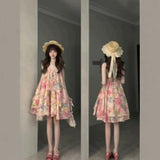 Pink Broken Flowers Hanging Neck Dress Women's Early Summer 2026 New Look Seaside Holiday Show Back Skirt