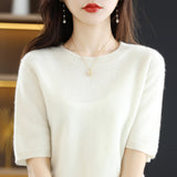 Wool Blended 2026 Autumn And Winter Women's New Loose Round-Neck Short-Case Small Design Short-Sleeved Top Knitwear Shirt