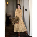 2026 Spring And Autumn New Korean Temperament Shown Slimming Old Dress French Vintage Wood Ears Broken Flower Dress Woman