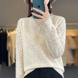 Fine-Woven Wool 2026 Autumn And Winter New Women's Short V-Neck Lace Loose Nail-Pind Jersey Knitted Sweater