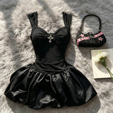 French Hepburn High-Grade Black Sling Dress Summer Temperament Hottie Waist Fluffy Little Black Dress Girl