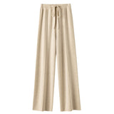 Pure Wool 2026 Autumn And Winter New Women's Pure Color High-Waist Wide Leg Pants Feel Loose Leisure Knitted Trousers