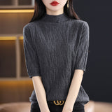 Fine-Woven Wool 2026 Autumn New Temperament Five-Sleeve Female Tree Pit Embroap In The Sleeve Short Bottom Knitting Shirt
