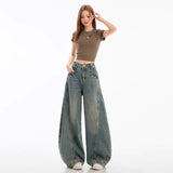 Vintage Crack Scissors Jeans Men And Women Spring And Autumn Summer New Loose Broad Legs Straight Scyter Pants