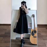 Large-Size Fat Mm Suit Dress Covered Meat High Waist Splicing Fake Two Dresses Women's Autumn Korean College Wind Reduction Long Dress