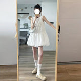 Korean White Sleeveless Vest Dress Women's Summer Gentle Style Temperament Skirt Small Loose Flower Tidive Skirt