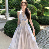 French Temperament Pure Fish Bone Girded Neck V-Neck Bow Dress Women's Summer New Seaside Vacation Dress