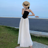 French Temperament Elegant Name-Word Shoulder Dress Women's New Beautiful Beautiful Breast Splicing 100 Folded Skirt