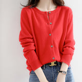 Wool Blended 2026 Autumn And Winter Women's New Pure Color Buckle Loose Collar Short Knitted Sweater Outside