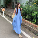 2026 New Design Feeling Waist Thin A-Character Skirt Holiday Style Temperament Blue Vest Small Dress