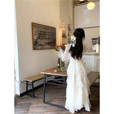 Temperament Dress With Lotus Leaves Side Fairy Gas Dress Dress White Long-Sleeved Seaside Beach Dress