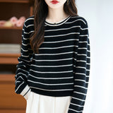 100% Pure Wool 2026 Autumn And Winter New Women's Loose Round-Collar Collar Short Top Bottom Knitted Sweater