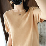 2026 Spring New Pure Cotton Sweat-Sucking T-Shirt Women's Round Collar Collar Head Short-Sleeved Knitwear