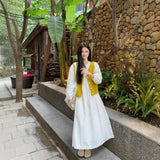 Yellow Vest Dress Suit Women's Long 2026 Spring New Super-Good-Looking White Shirt Skirt Two Sets