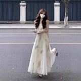 New Chinese Girl Wearing A Retro Ink Print Sling Dress 2026 Summer Burst To Collect The Waist Thin Dress