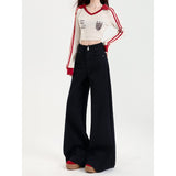 Black Wide-Legged Jeans Women's New High-Rise Large-Size Fat Mm Loose Apparent Thinness Feeling Without Tug Tug Tug Trousers