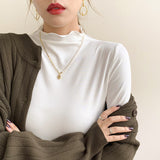 Half-High Collar Bottomed Bottoming Women's Spring And Autumn And Winter New White Long-Sleeved T-Shirt Wood In The Ear Of The Ocean High-End Coat