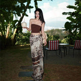 Thailand Southeast Asia Tourism Holiday Wearing A Suit Of Women's Summer Short Breast Vest Ink Print Half-Body Skirt