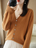 Wool Blended 2026 Autumn And Winter Women's New Loose V-Neck Solid Color Short Knitted Cardigan Jacket Sweater Spring
