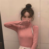 Shirt Women's Clothing Spring 2026 New Half-High Collar Blouse Wearing Thin Slim Girl Long-Sleeved T-Shirt
