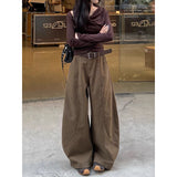 Millard Brown Coffee Tooling Scimsor Jeans Women's Winter Trend New High-Waist Loose Broad-Legged Sleek Sleek Pants