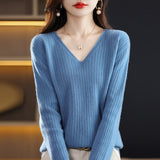 Wool Blending 2026 Autumn And Winter New Women's Loose V-Neck Solid Color Short Pit With Top Of The Bottom Knitting Shirt