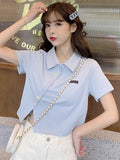 Polo Shirt Short-Sleeved T-Shirt For Girls Summer Small Man With Slimming Design Sense Niche Collar Short Top